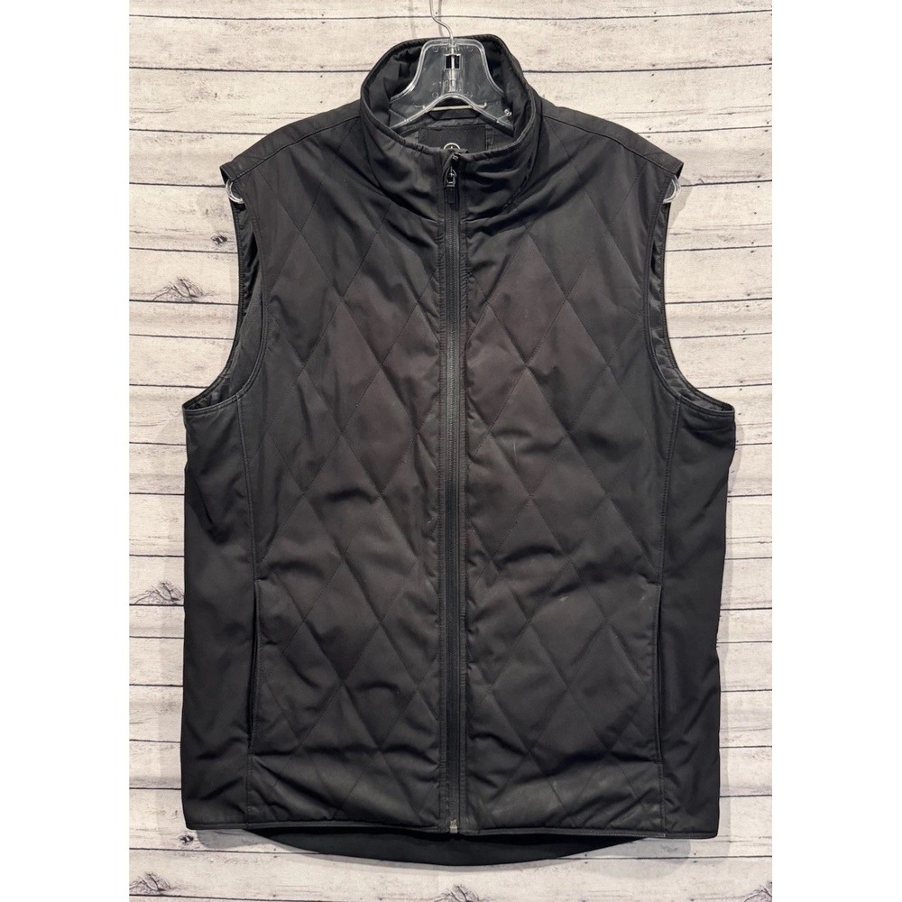 AETHER Mens Puffer Quilted Vest Sz 2 Medium Black Full Zip Pockets Lightweight